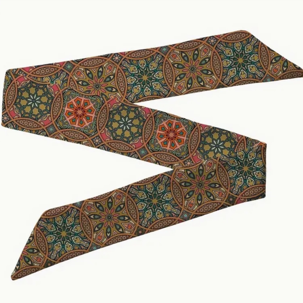 Two Vintage Mandala Pattern Thin Purse Scarves / Hair Bands / Scarves - #1089